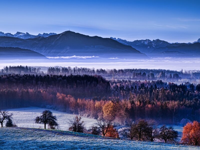 Frosty Landscape with Mountains
