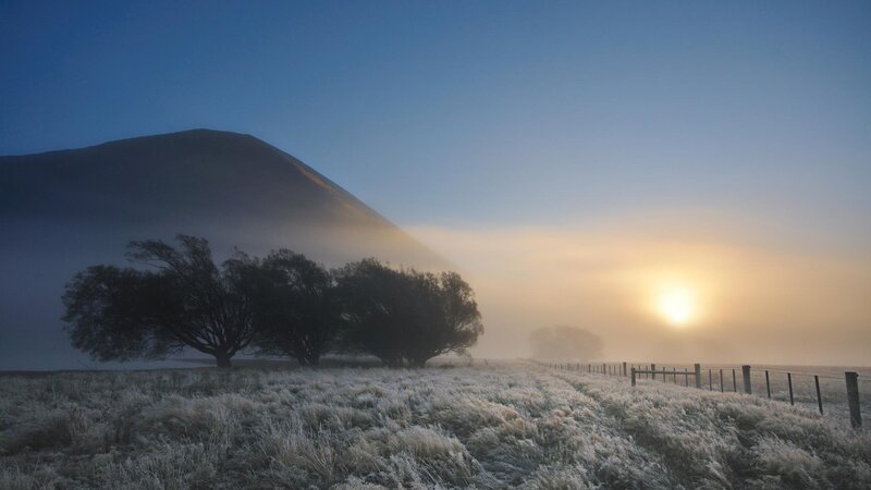 Frosty morning with sun rising