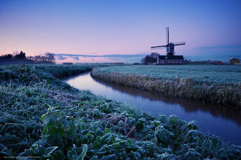 Frosty morning with windmill