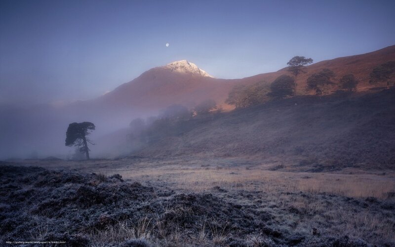 Frosty mountain landscape at dawn