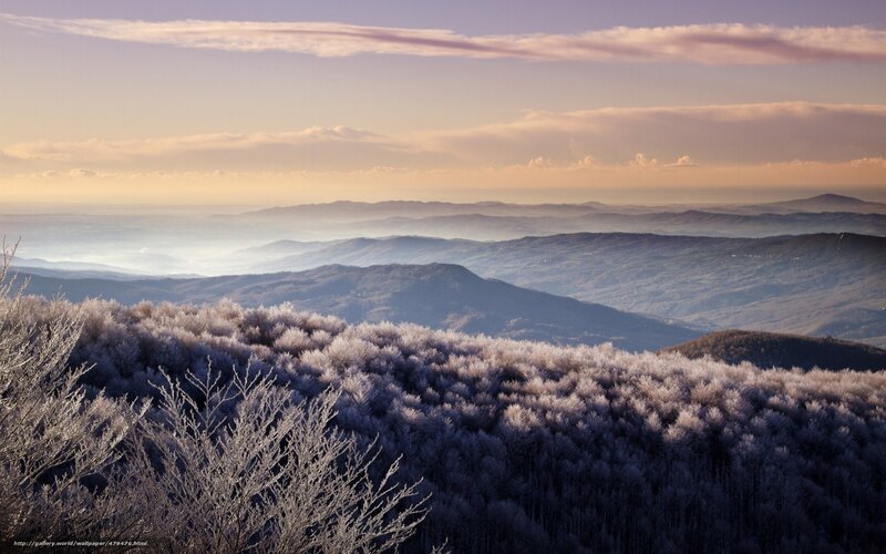Frosty mountain landscape at dawn