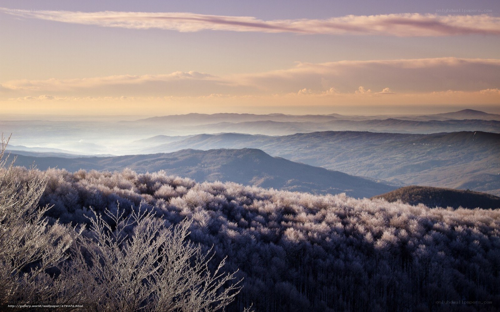 Frosty mountain landscape at dawn