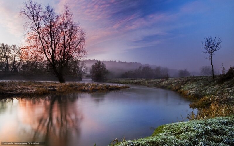 Frosty River at Dawn — Blue, Serene, Morning