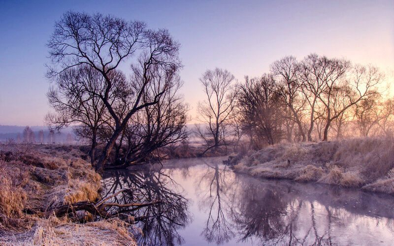 Frosty River at Dawn — Blue, Serene