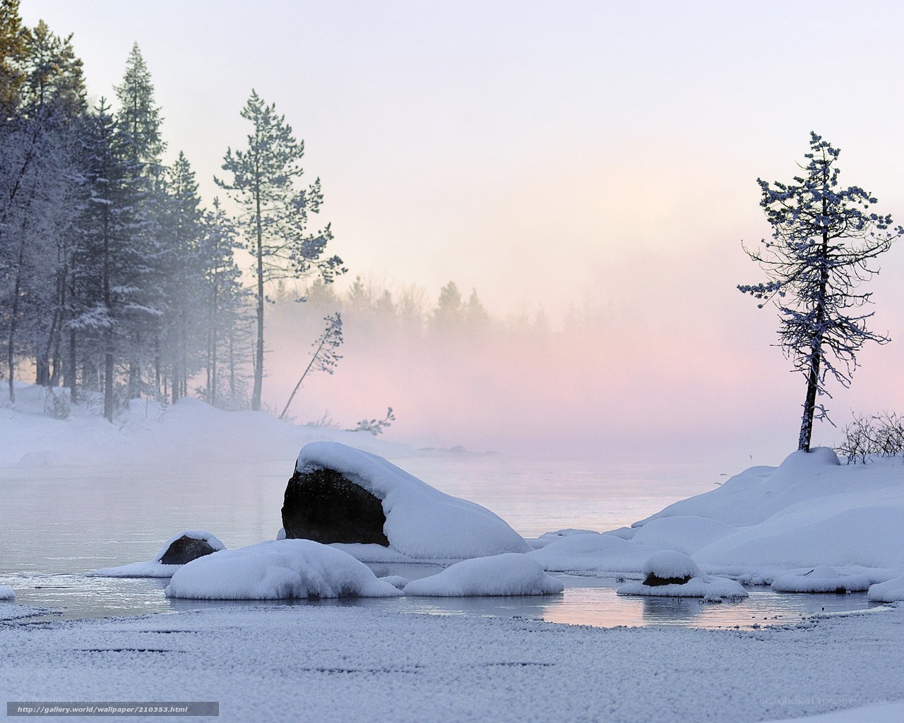 Frosty river at dawn