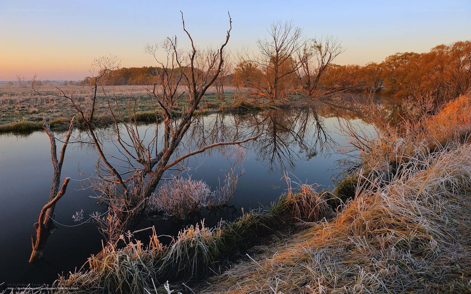 Frosty river at sunrise