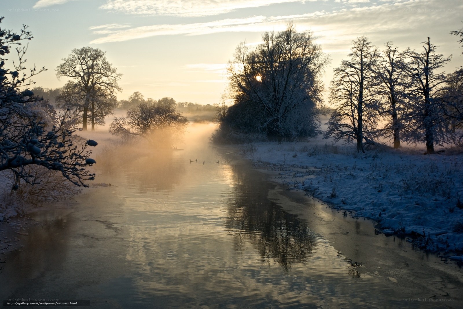 frosty river at sunrise