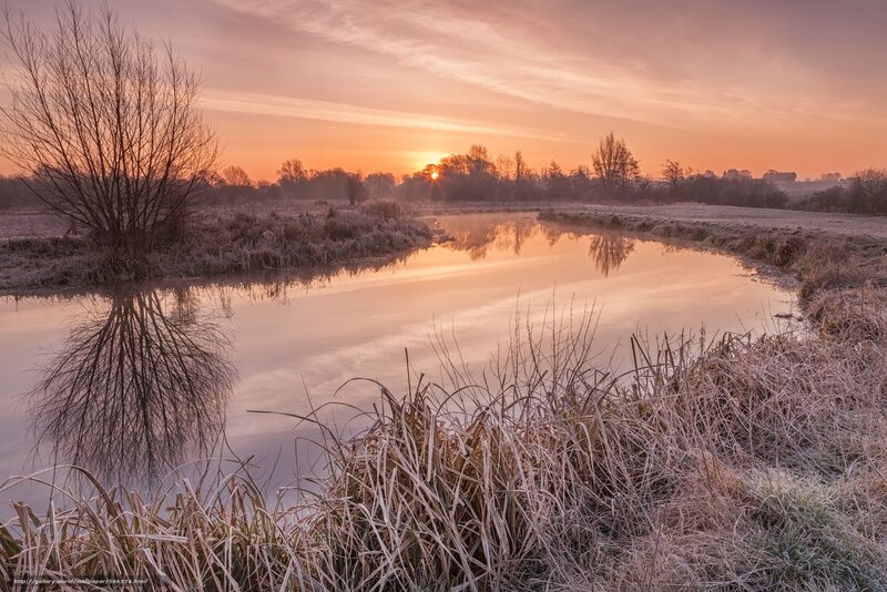 Frosty river at sunrise
