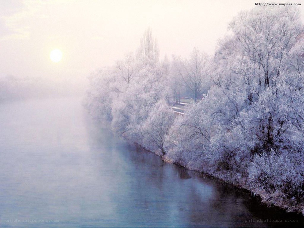 Frosty river at sunrise