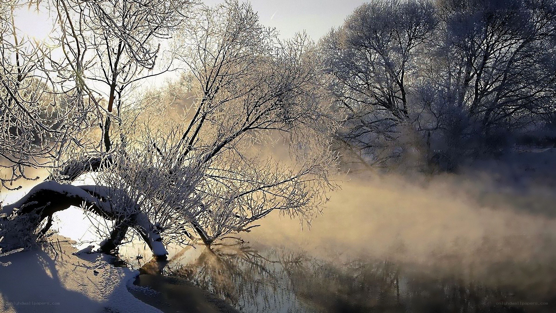 Frosty river at sunrise