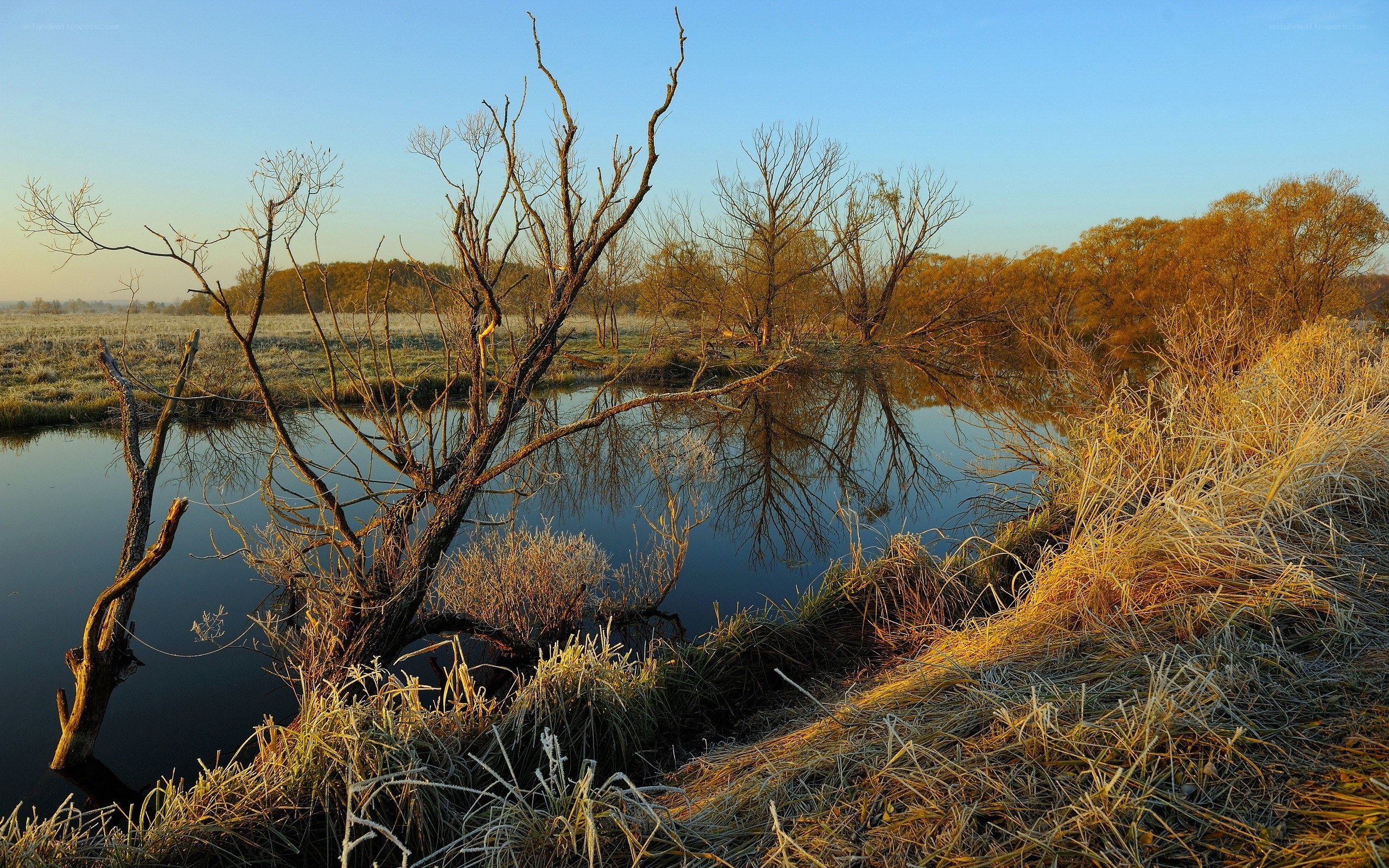 Frosty river at sunrise