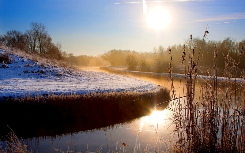 Frosty River at Sunrise — Blue, Serene