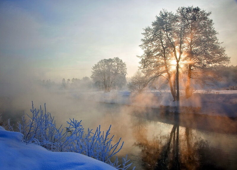 Frosty River at Sunrise — Blue