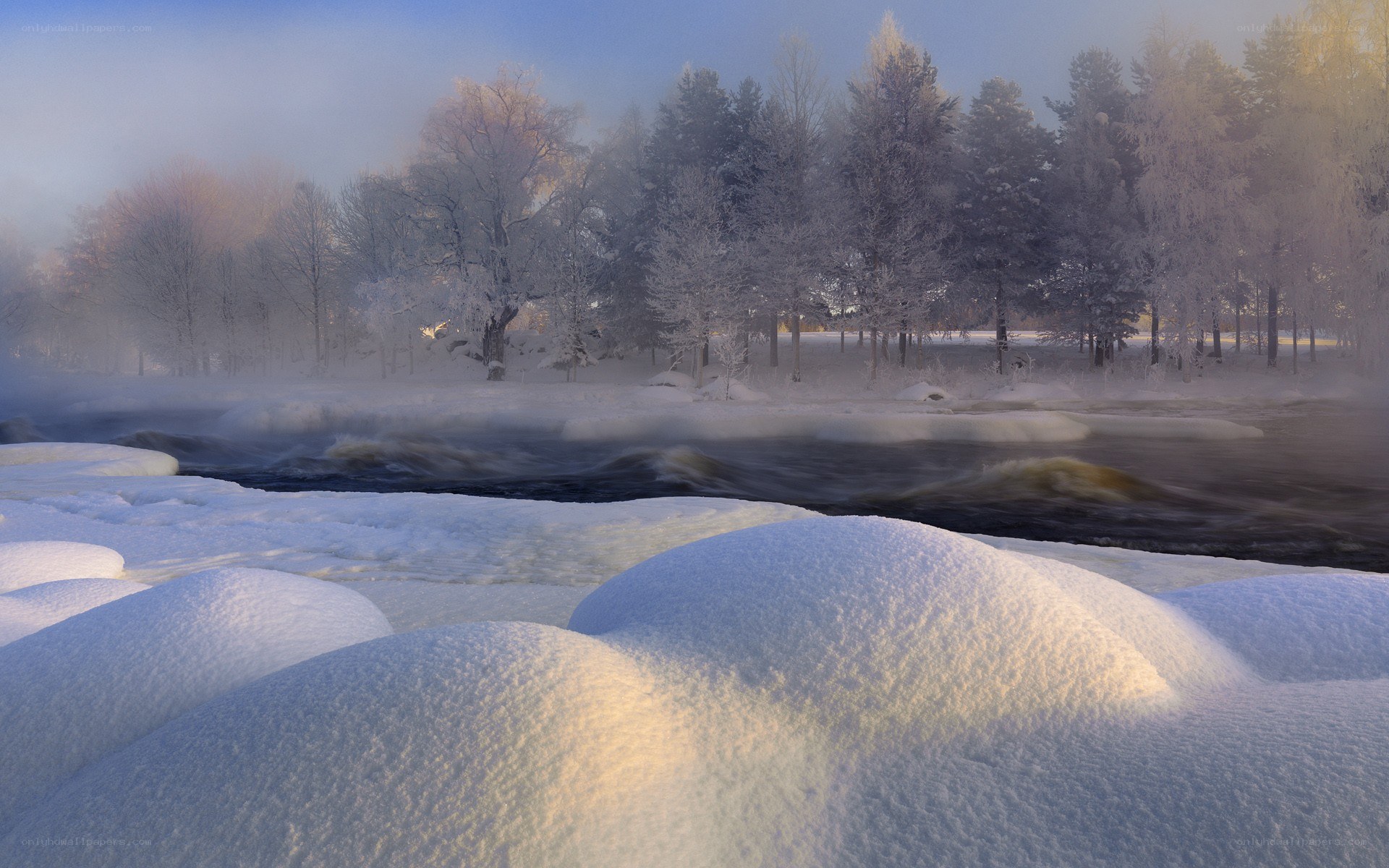 Frosty river in winter