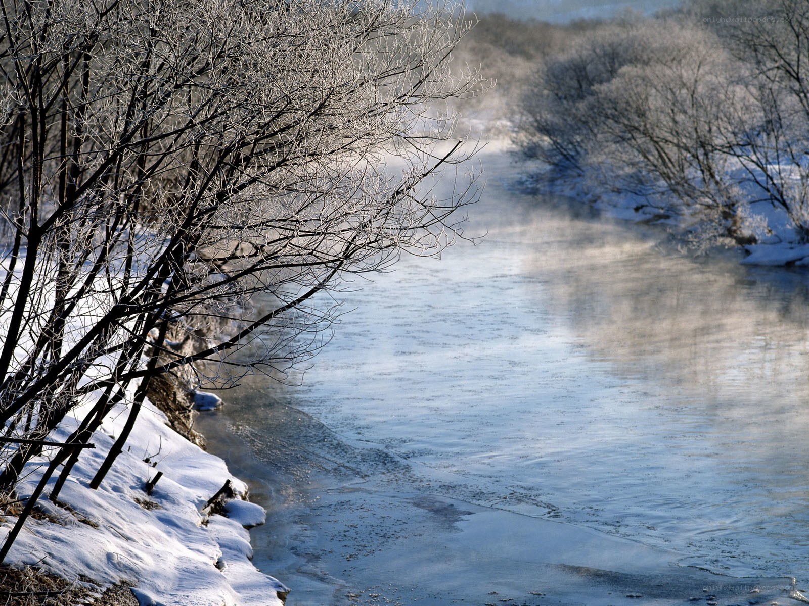 Frosty river in winter