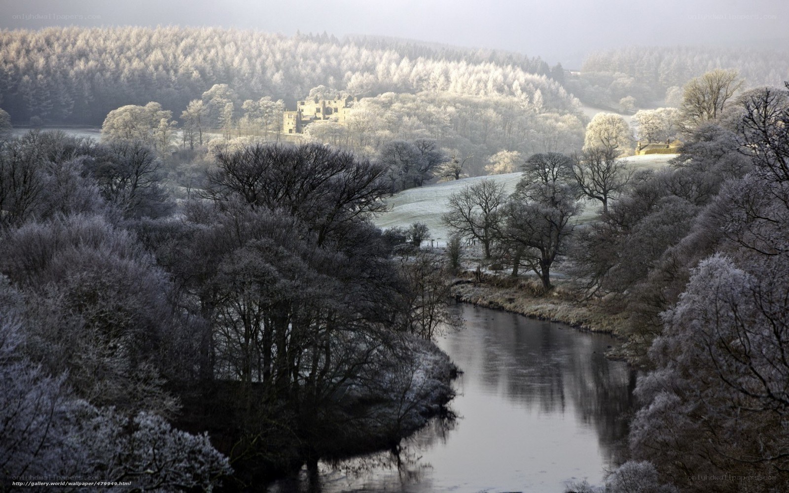 Frosty river landscape
