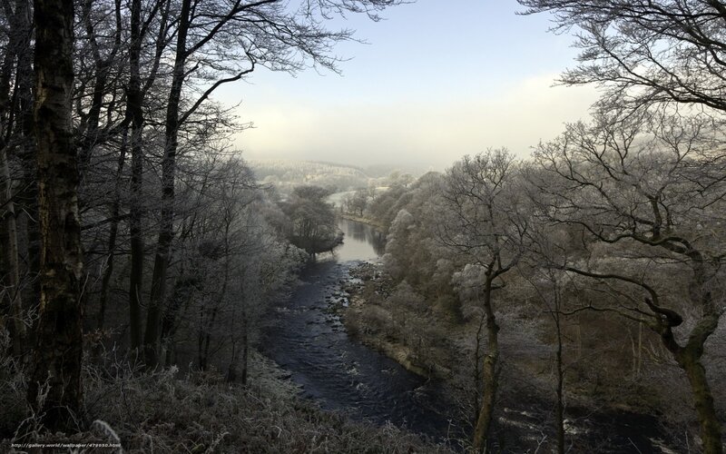 Frosty river valley landscape