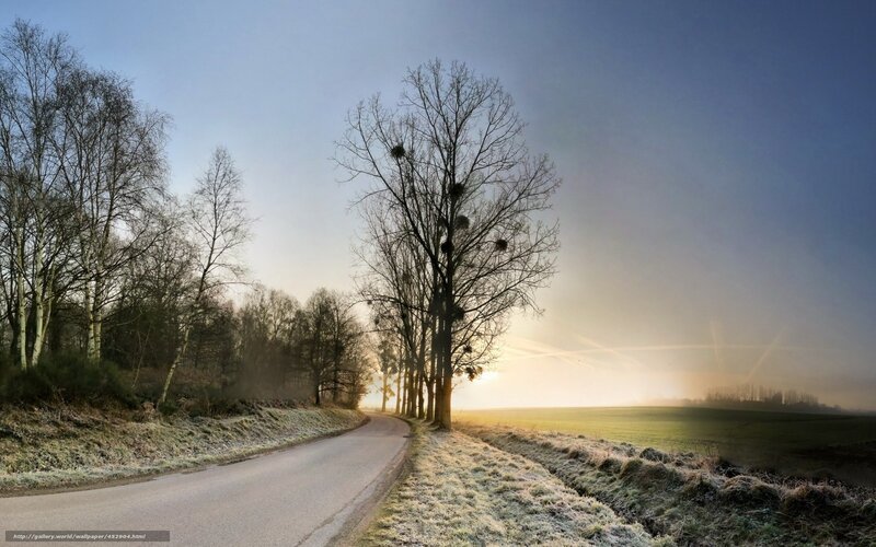 Frosty road at sunrise
