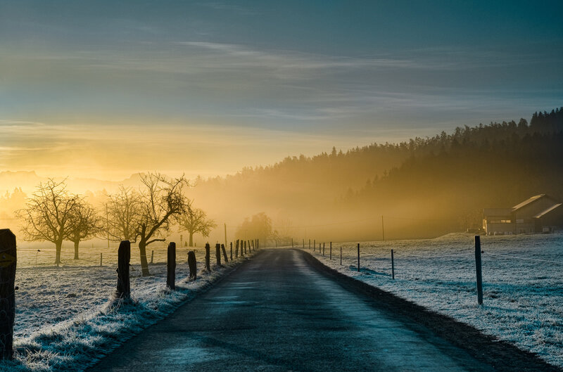 Frosty Road at Sunrise — Blue