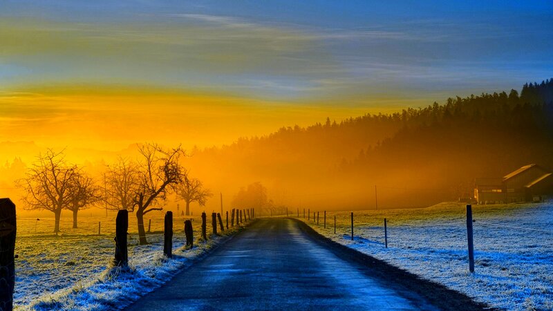 Frosty Road at Sunrise — Yellow