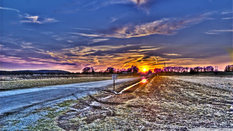 Frosty Road at Sunset — Blue