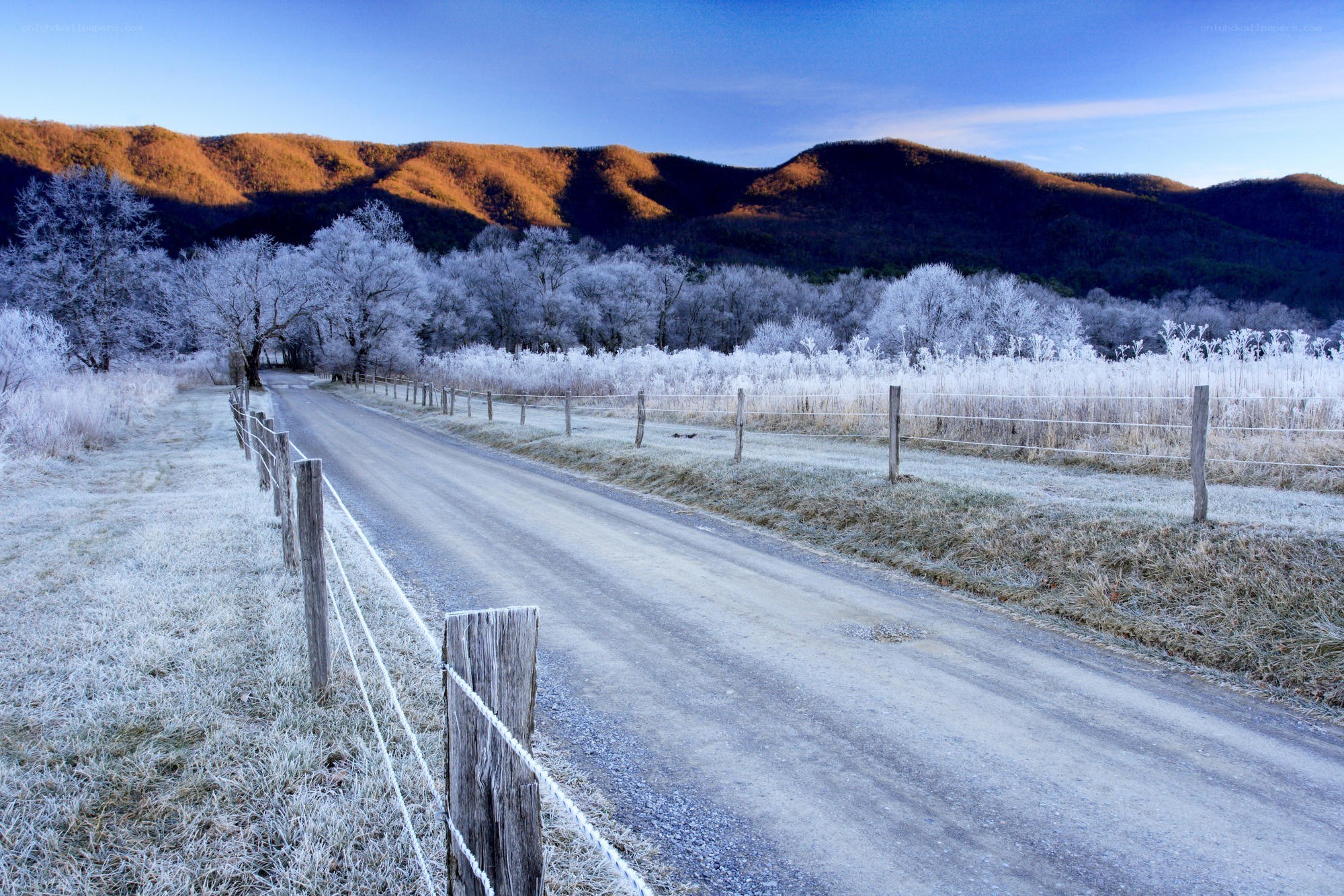 Frosty road in the mountains