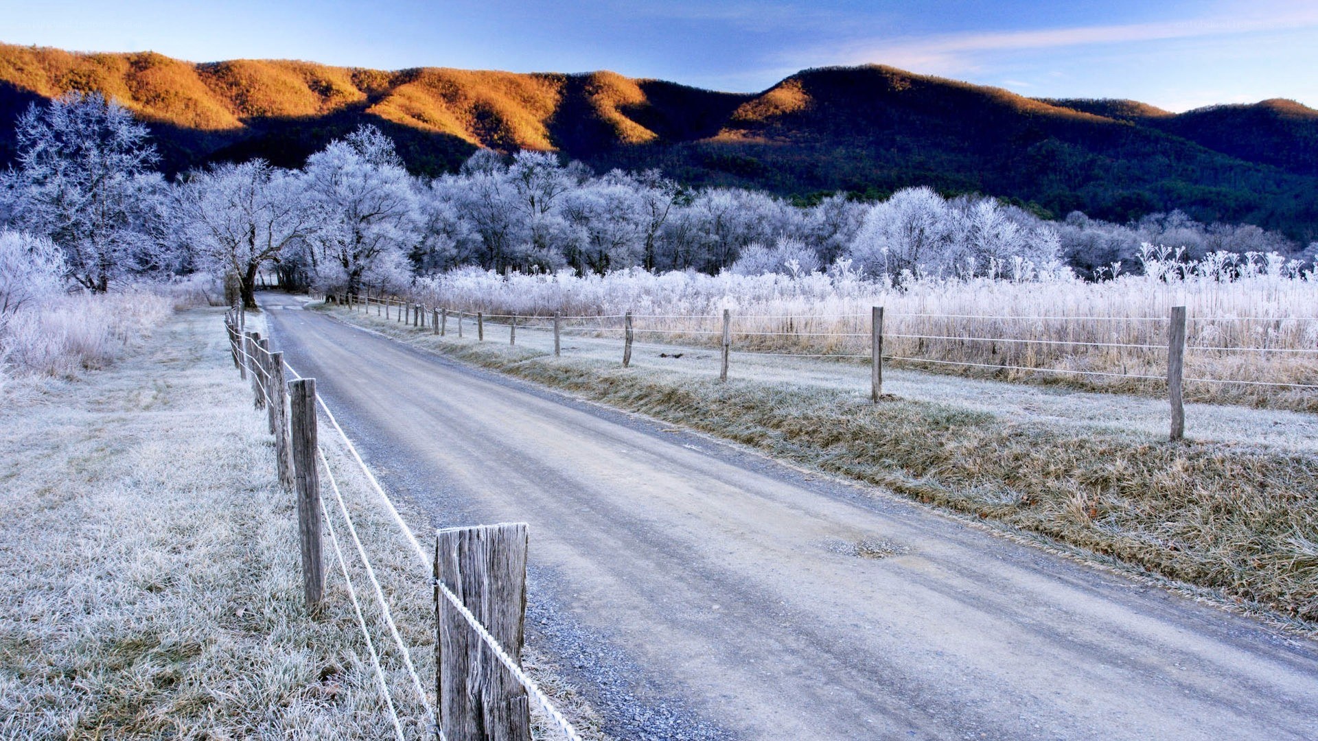frosty road in the mountains