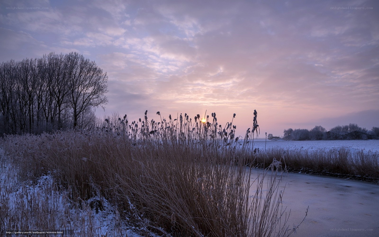 Frosty sunset over a frozen river