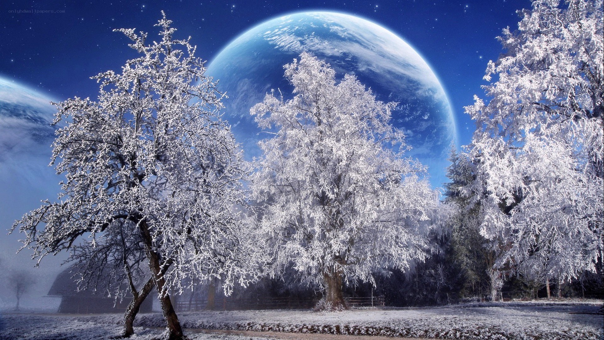 Frosty trees under a giant planet