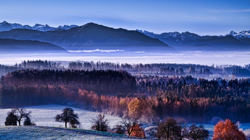 Frosty Valley with Mountains