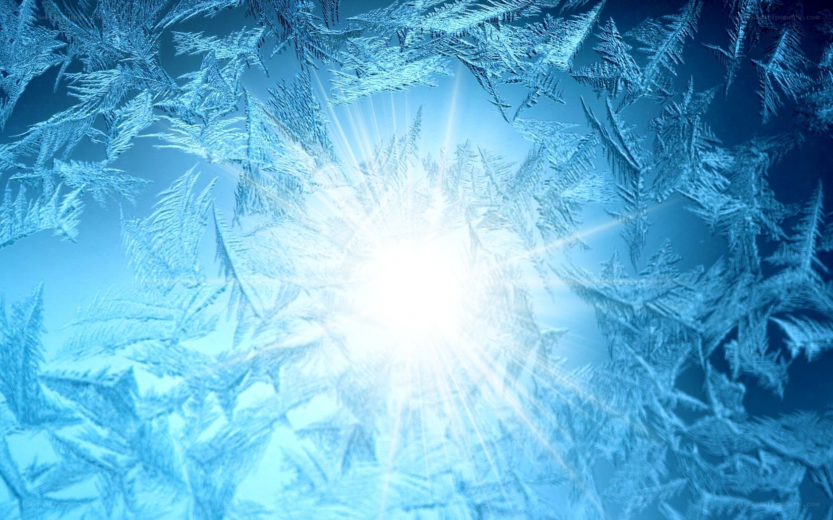 frosty window with sunburst