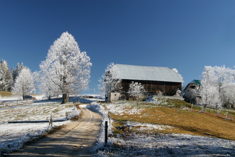 Frosty winter farm scene