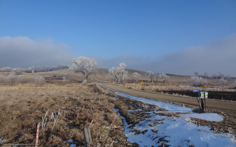 Frosty winter road landscape
