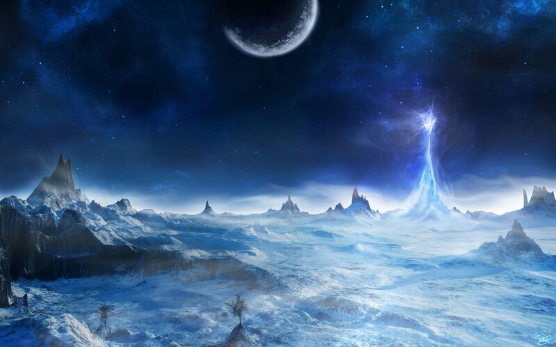 Frozen Alien Landscape — Blue, Dramatic, Night