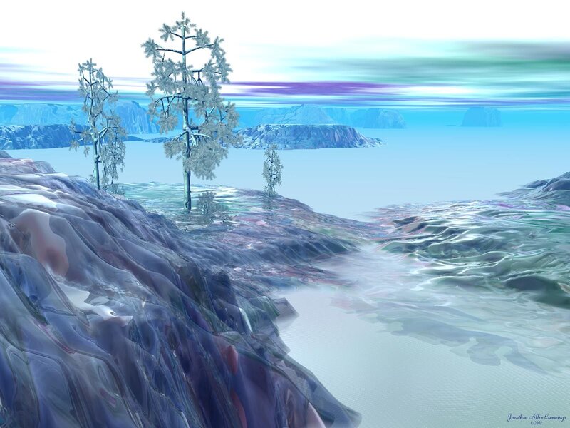 Frozen Alien Landscape — Blue, Serene, Digital Art