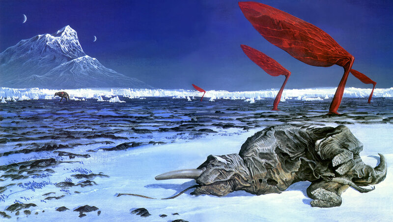 Frozen alien landscape with creatures