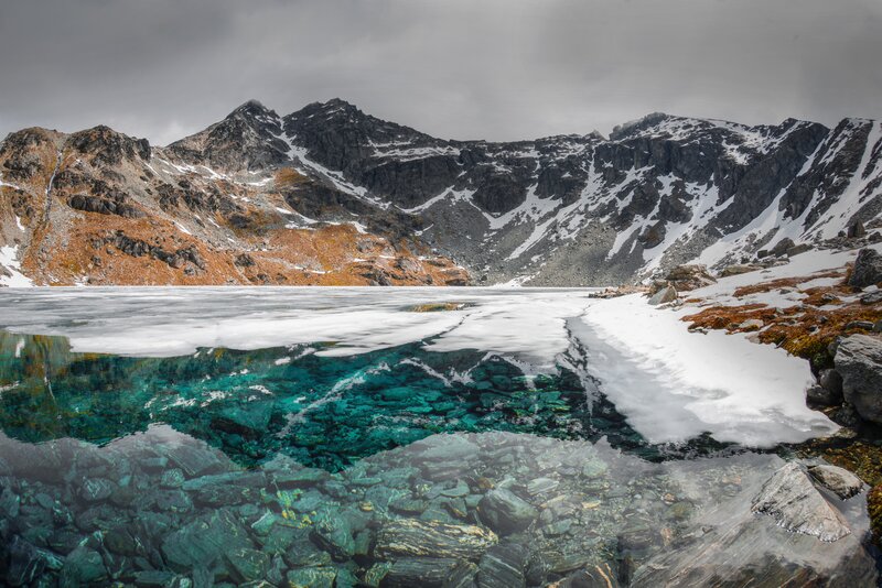 Frozen Alpine Lake — Blue, Dramatic, Winter