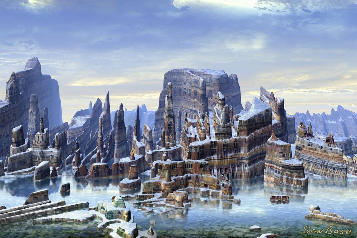 frozen ancient cityscape