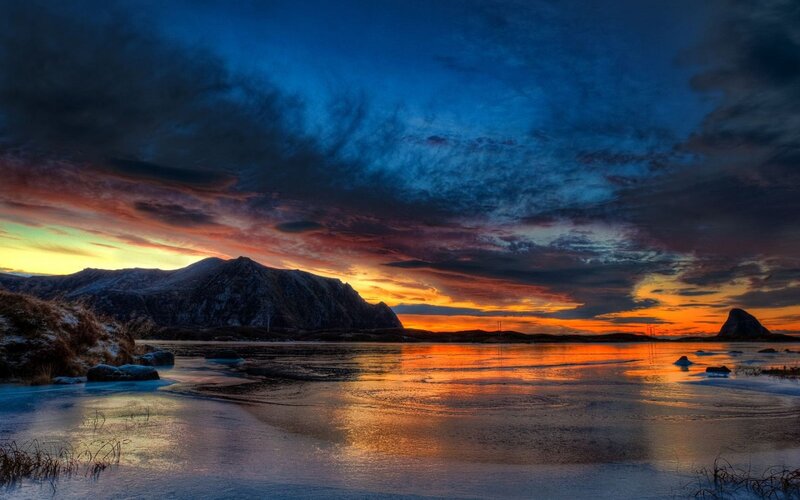 Frozen Bay at Sunset — Orange