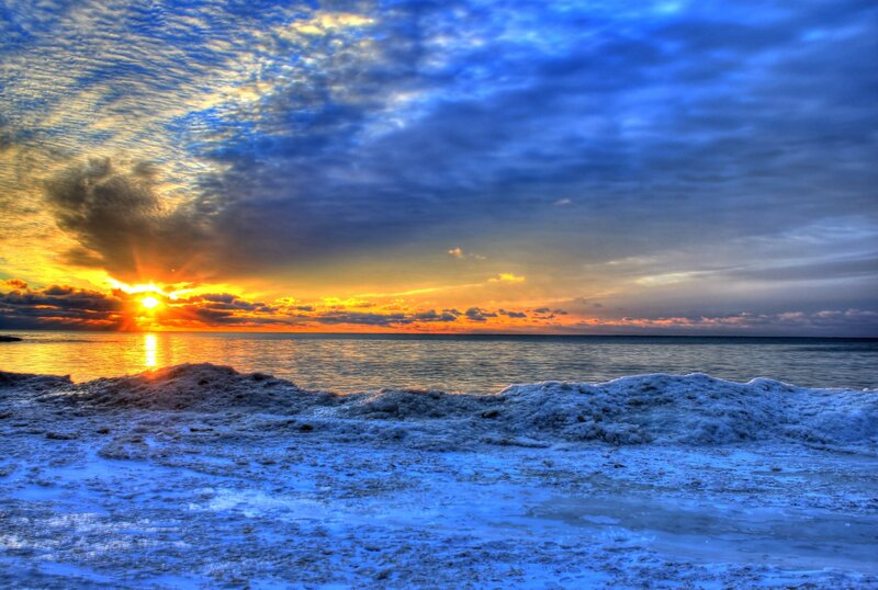 Frozen Beach at Sunset — Blue, Dramatic