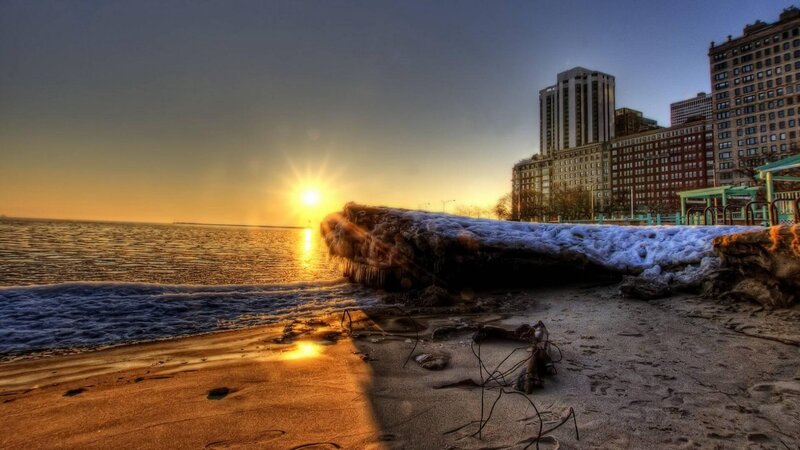 Frozen Beach at Sunset — Orange