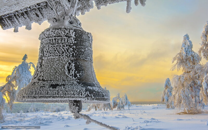 frozen bell at sunset