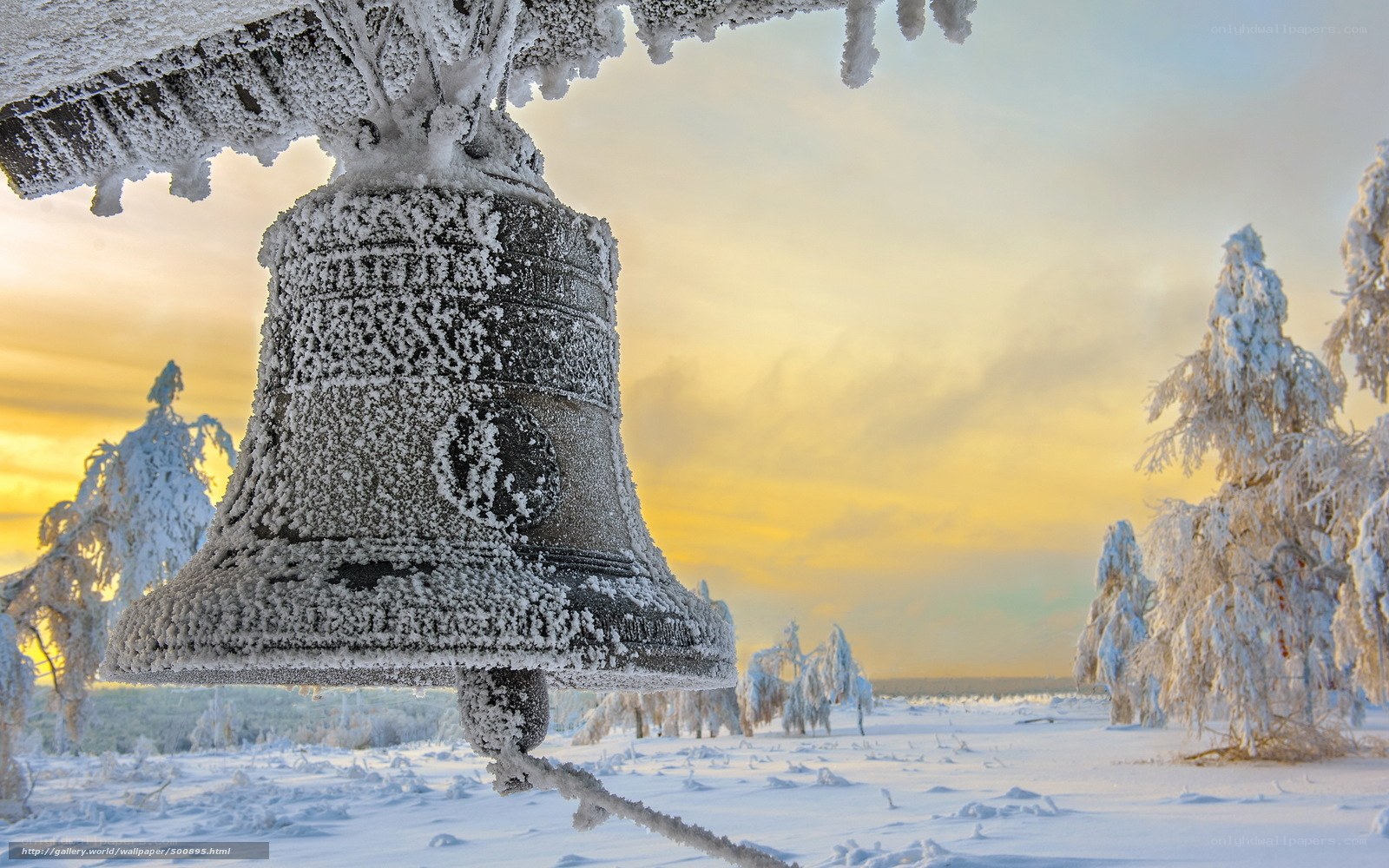 frozen bell at sunset