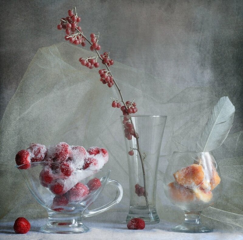 frozen berries in glassware