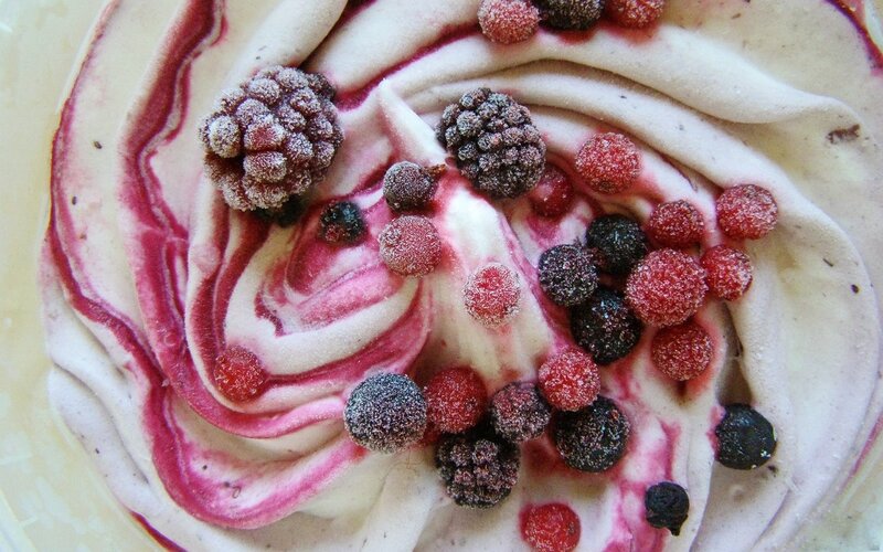 Frozen Berries on Ice Cream