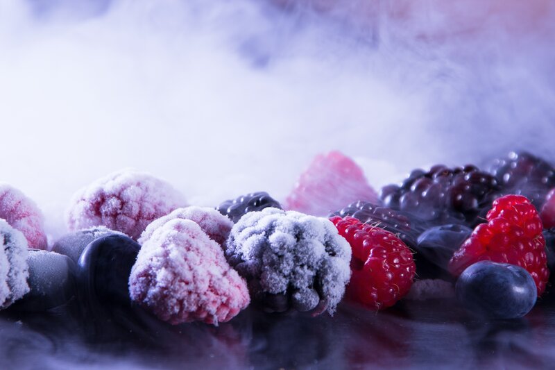 frozen berries with smoke
