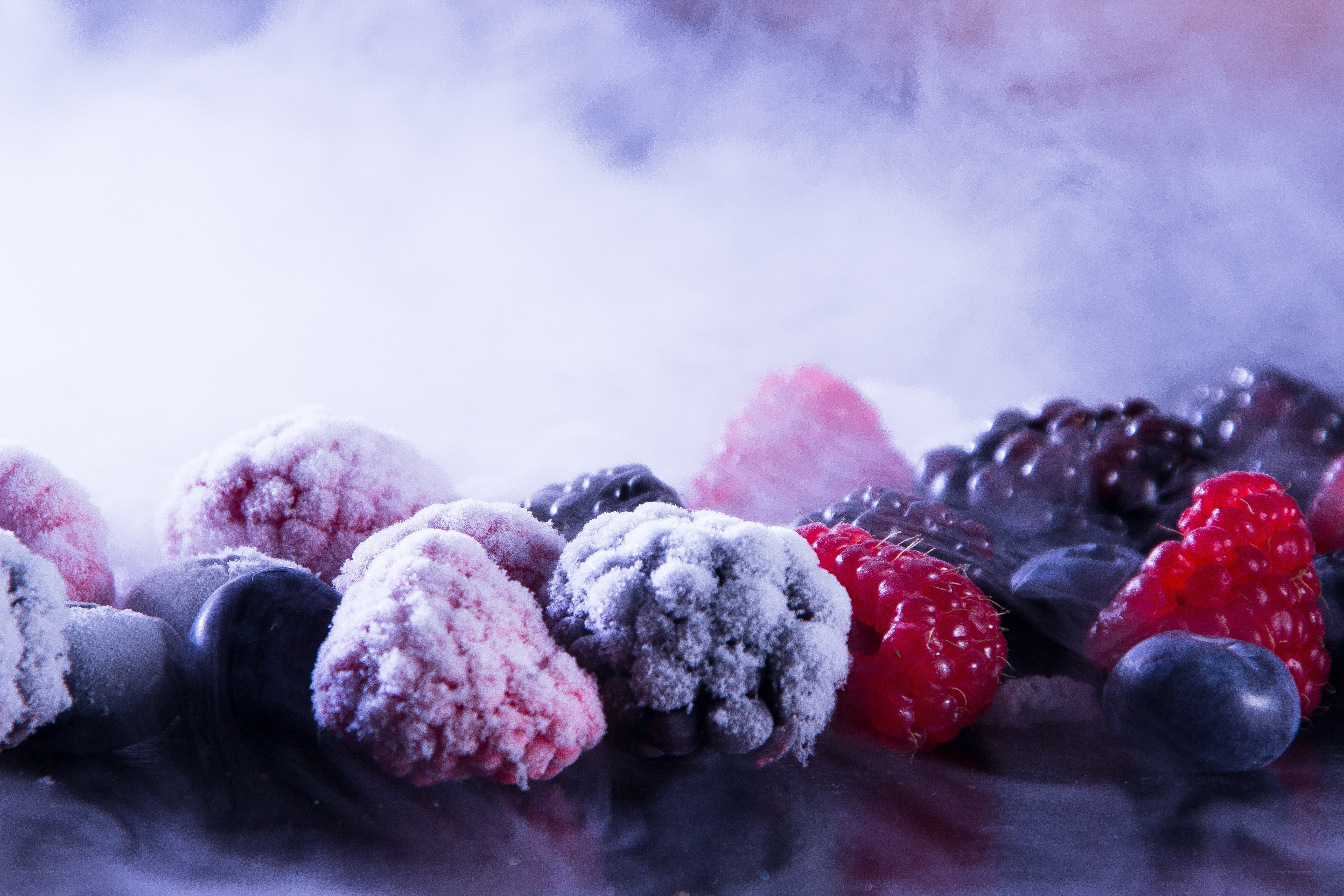 frozen berries with smoke