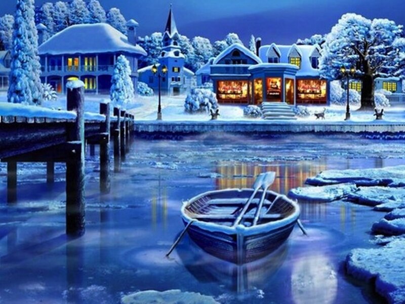 Frozen Boat on River