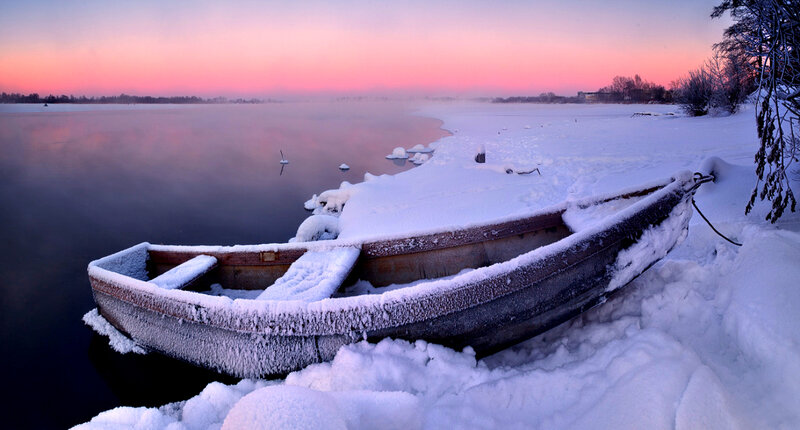 Frozen Boat on Shore