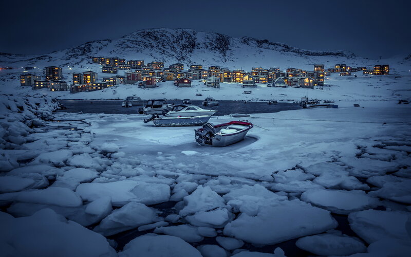 Frozen Boats in Harbor